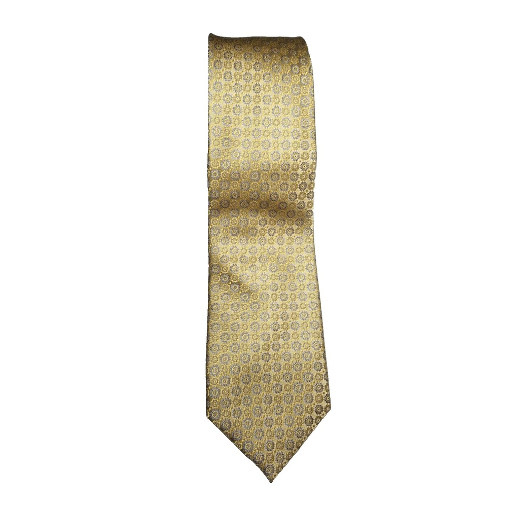 Beau Brummel Gold‎ with Light Blue and Yellow Flowers Pointed Textured Silk Tie